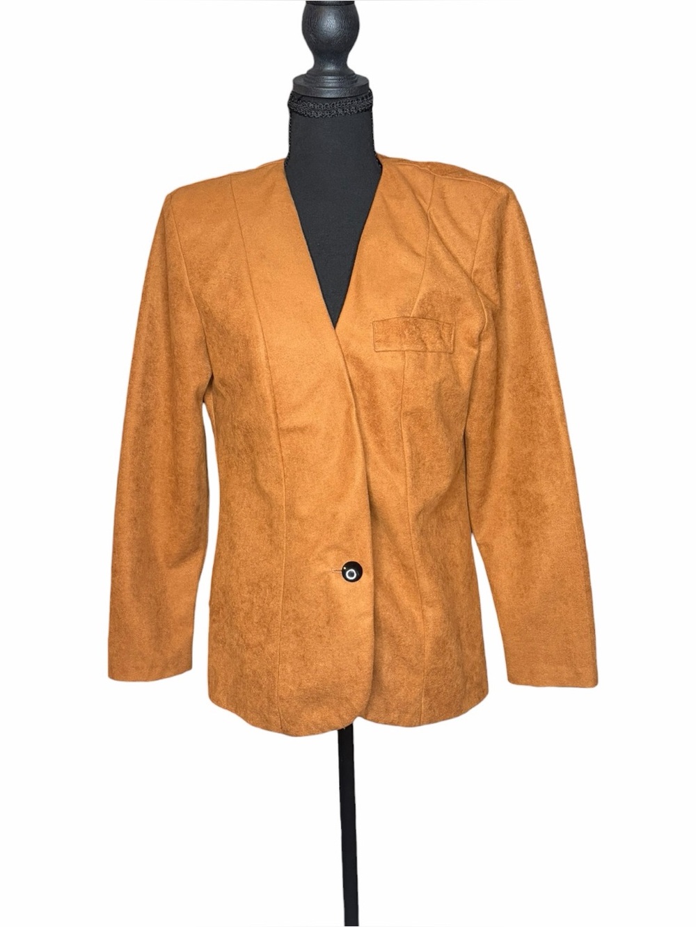 In Cinq 80s Vtg Brown Single Button Collarless Blazer Sz 12